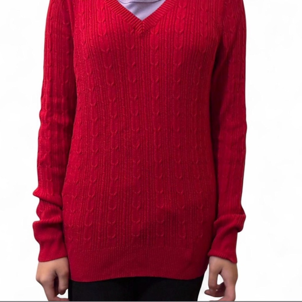 Women Red V-Neck Sweater